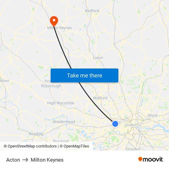 Acton to Milton Keynes map