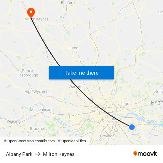 Albany Park to Milton Keynes map