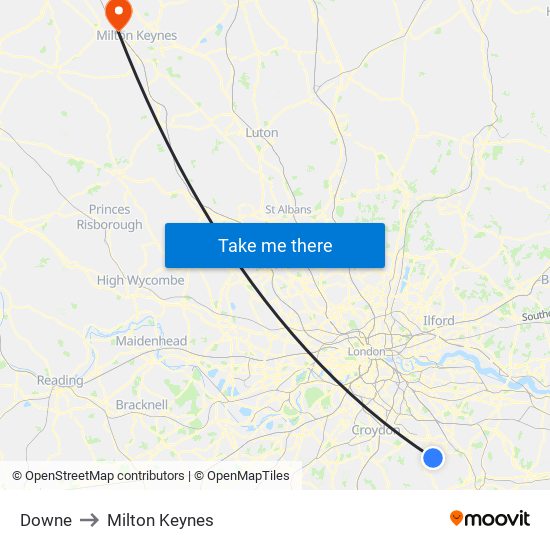 Downe to Milton Keynes map