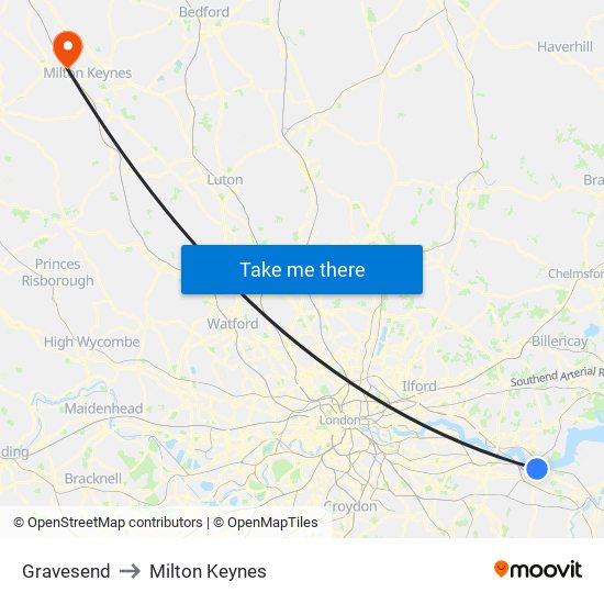 Gravesend to Milton Keynes map