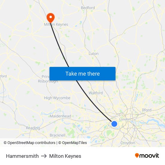 Hammersmith to Milton Keynes map