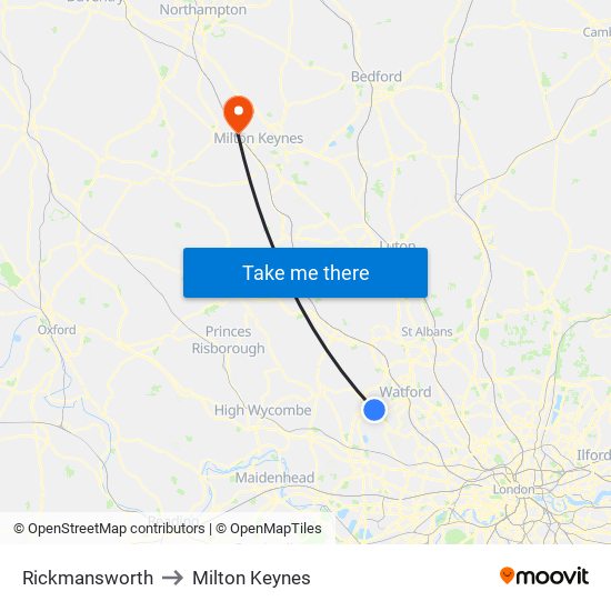 Rickmansworth to Milton Keynes map