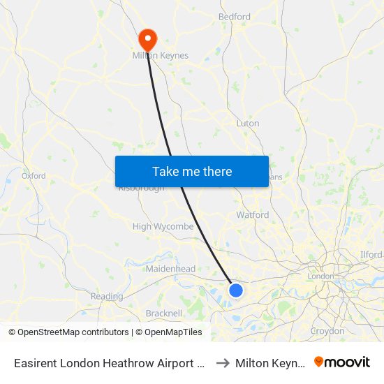 Easirent London Heathrow Airport Lhr to Milton Keynes map