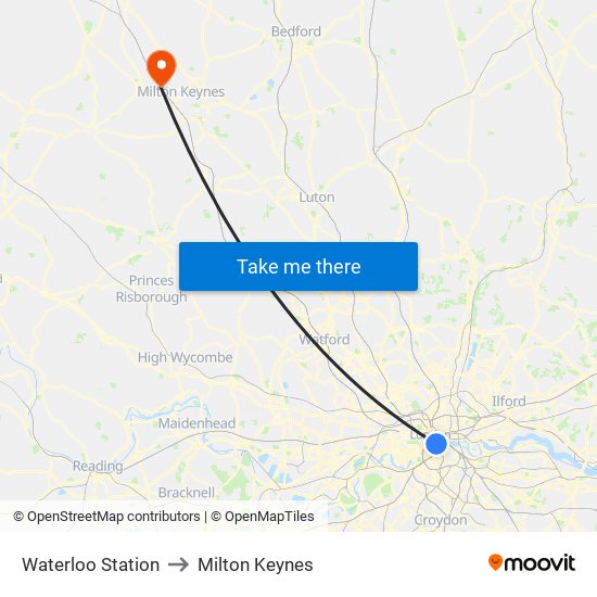 Waterloo Station to Milton Keynes map