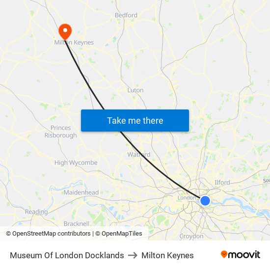 Museum Of London Docklands to Milton Keynes map