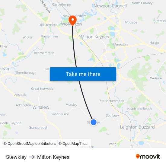 Stewkley to Milton Keynes map