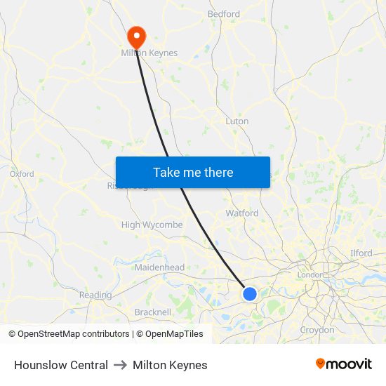 Hounslow Central to Milton Keynes map