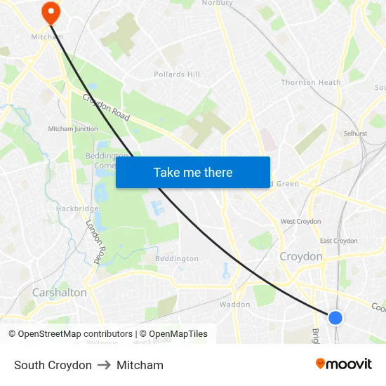 South Croydon to Mitcham map