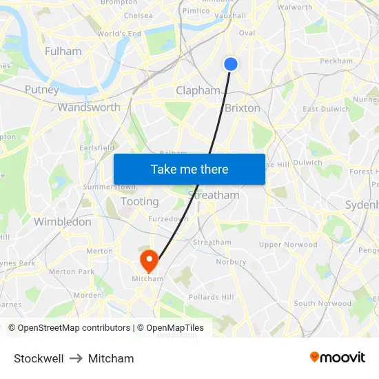 Stockwell to Mitcham map