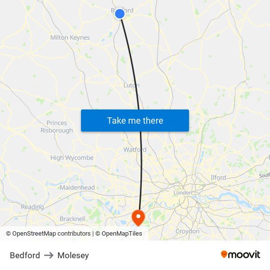 Bedford to Molesey map