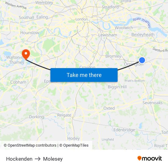 Hockenden to Molesey map