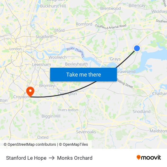 Stanford Le Hope to Monks Orchard map