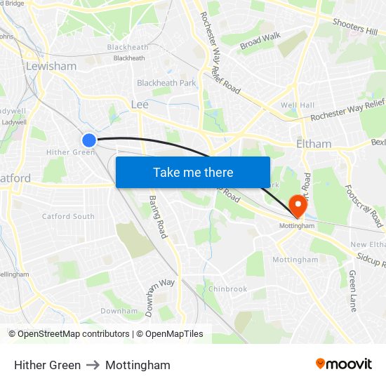 Hither Green to Mottingham map