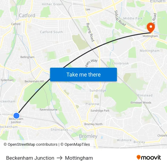 Beckenham Junction to Mottingham map