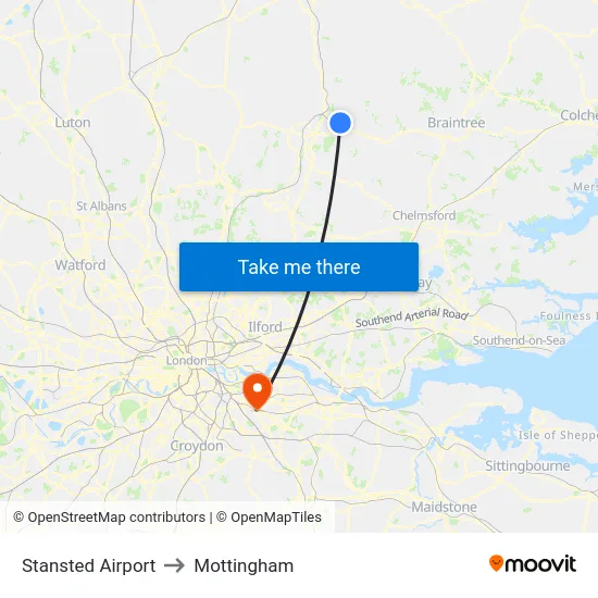 Stansted Airport to Mottingham map