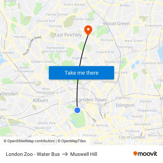 London Zoo - Water Bus to Muswell Hill map