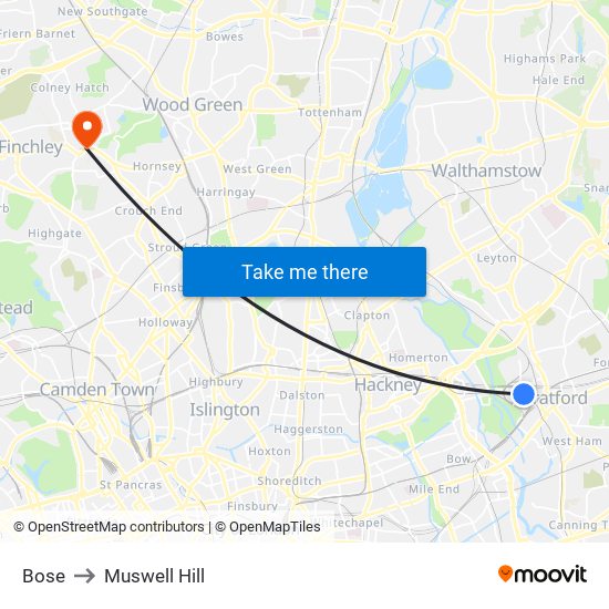 Bose to Muswell Hill map