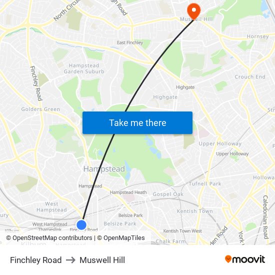 Finchley Road to Muswell Hill map