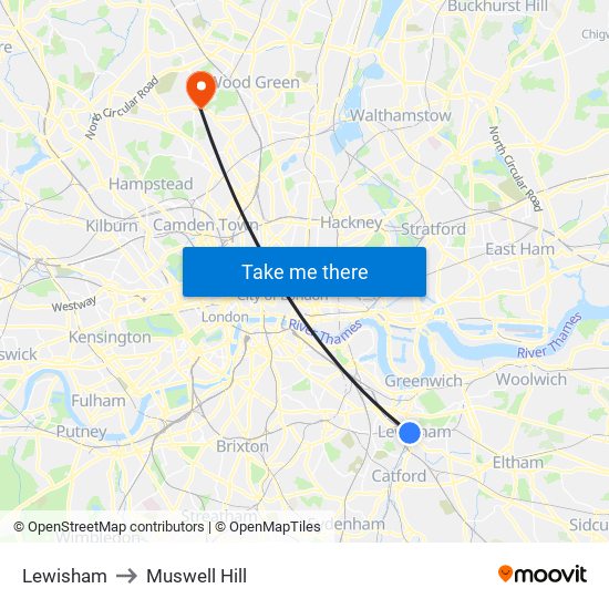 Junction Approach 2 to Muswell Hill map