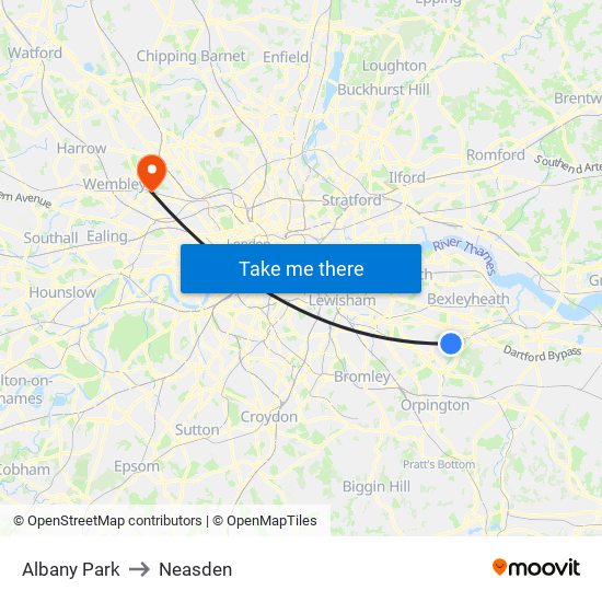 Albany Park to Neasden map