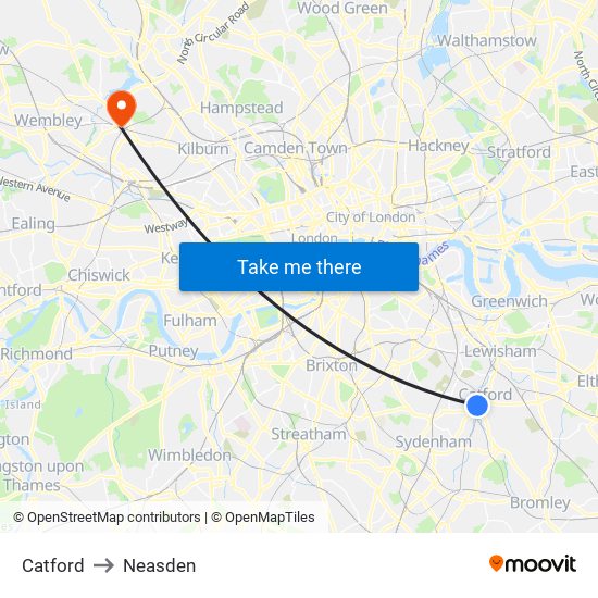 Catford to Neasden map