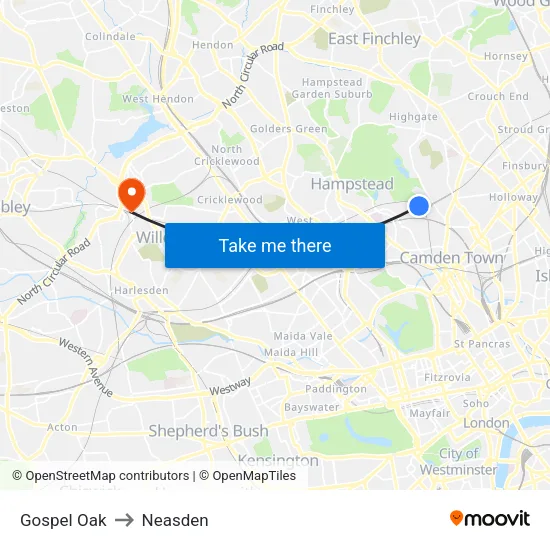 Gospel Oak to Neasden map