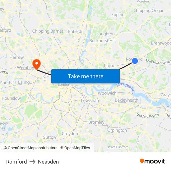 Romford to Neasden map