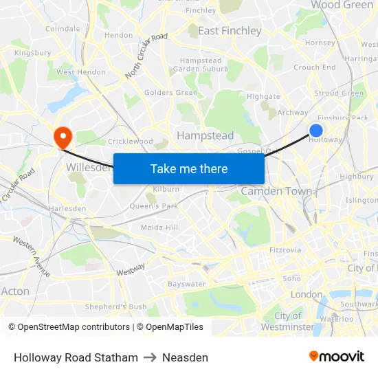 Holloway Road Statham to Neasden map
