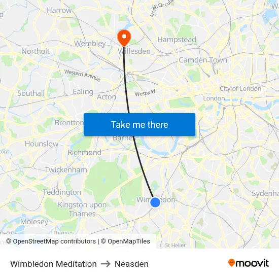 Wimbledon Meditation to Neasden map