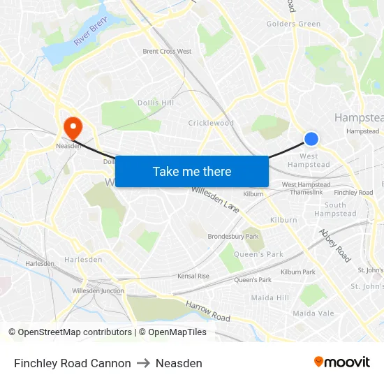 Finchley Road Cannon to Neasden map