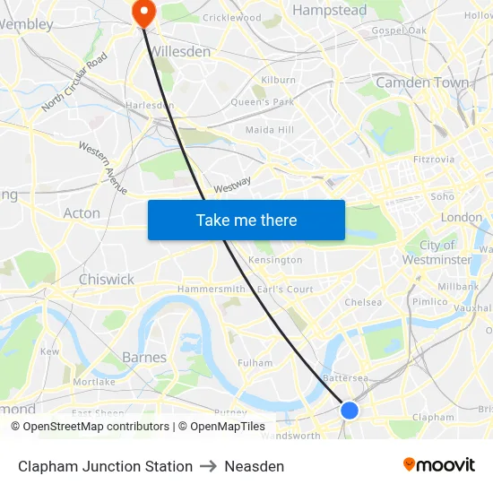 Clapham Junction Station to Neasden map