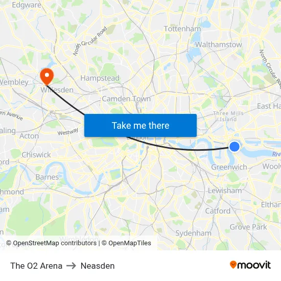 The O2 Arena to Neasden map