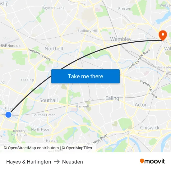 Hayes & Harlington to Neasden map