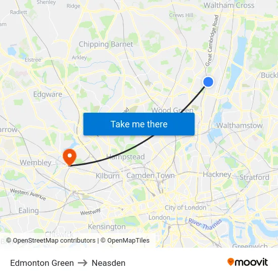 Edmonton Green to Neasden map