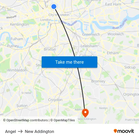 Angel to New Addington map