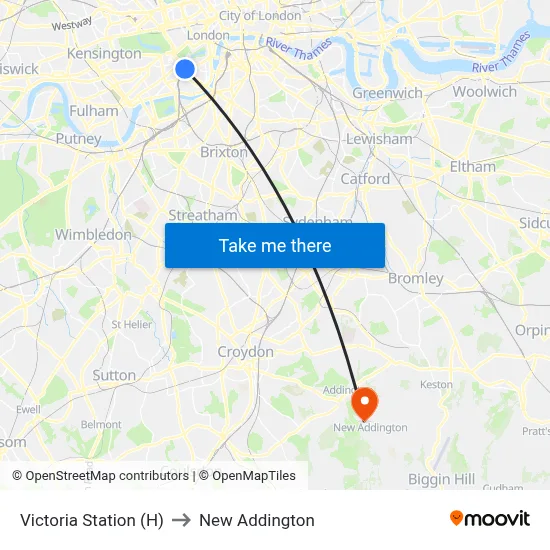 Victoria Station (H) to New Addington map