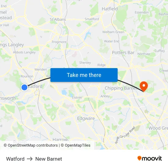 Watford to New Barnet map