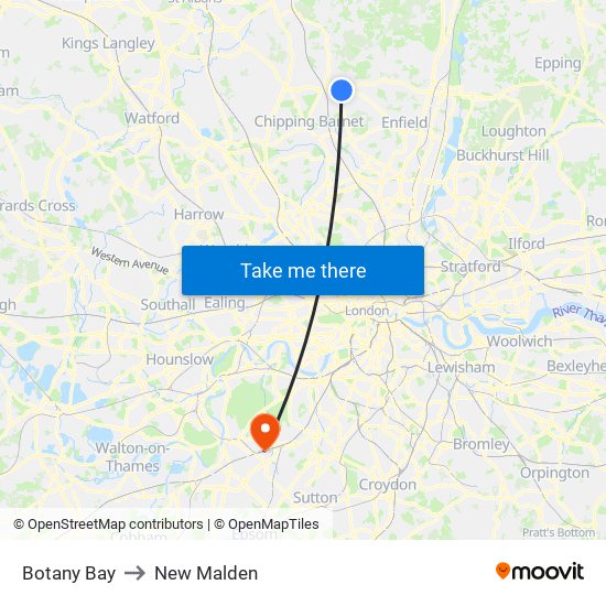 Botany Bay to New Malden map