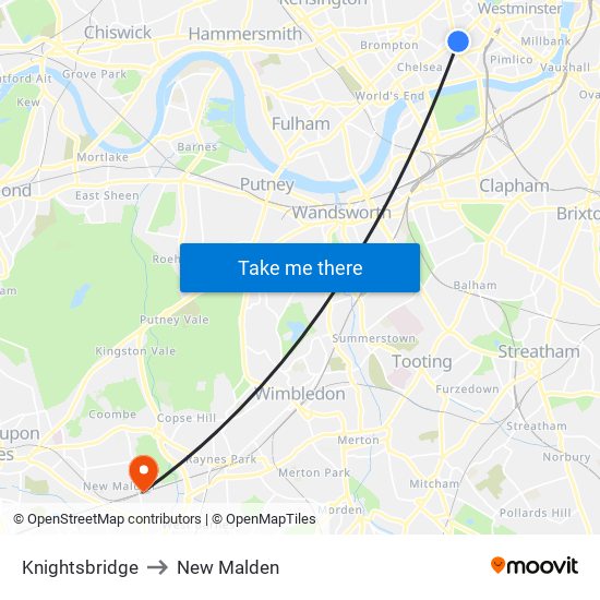 Knightsbridge to New Malden map