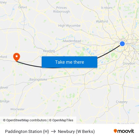 Paddington Station (H) to Newbury (W Berks) map
