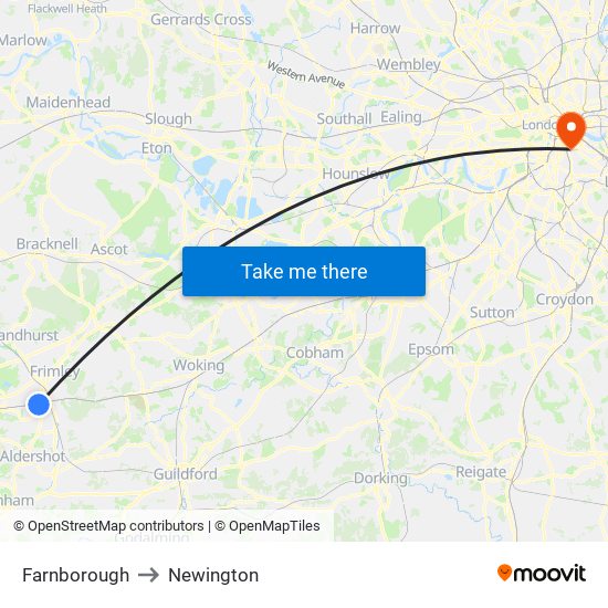 Farnborough to Newington map