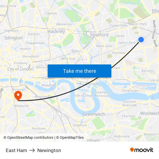 East Ham to Newington map