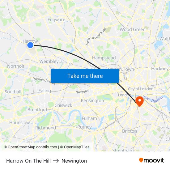 Harrow-On-The-Hill to Newington map