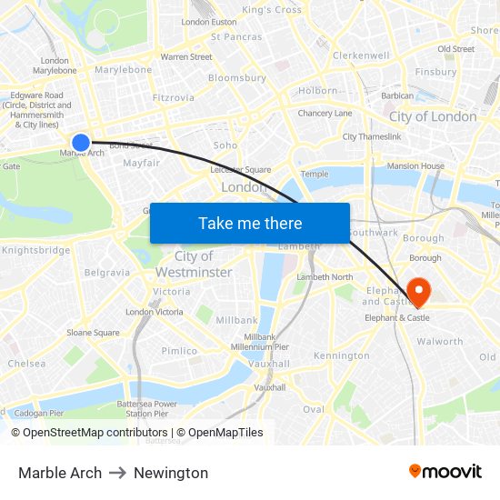 Marble Arch to Newington map