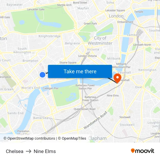 Chelsea to Nine Elms map