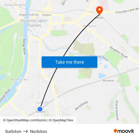 Surbiton to Norbiton map