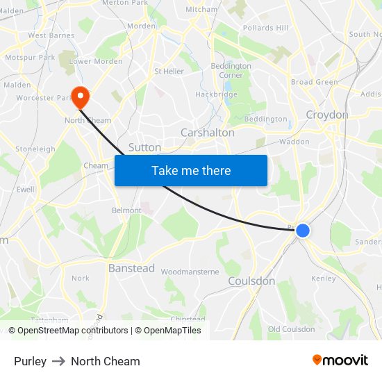 Purley to North Cheam map