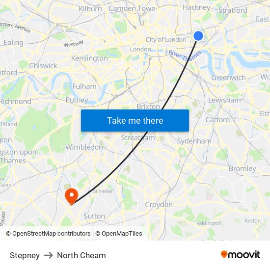 Stepney to North Cheam map