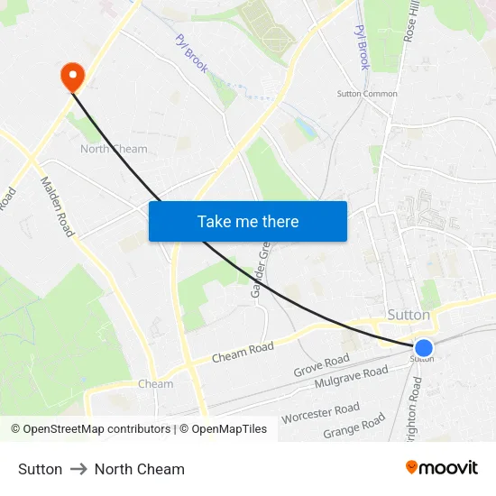 Sutton to North Cheam map