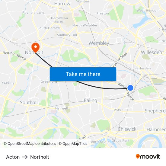 Acton to Northolt map